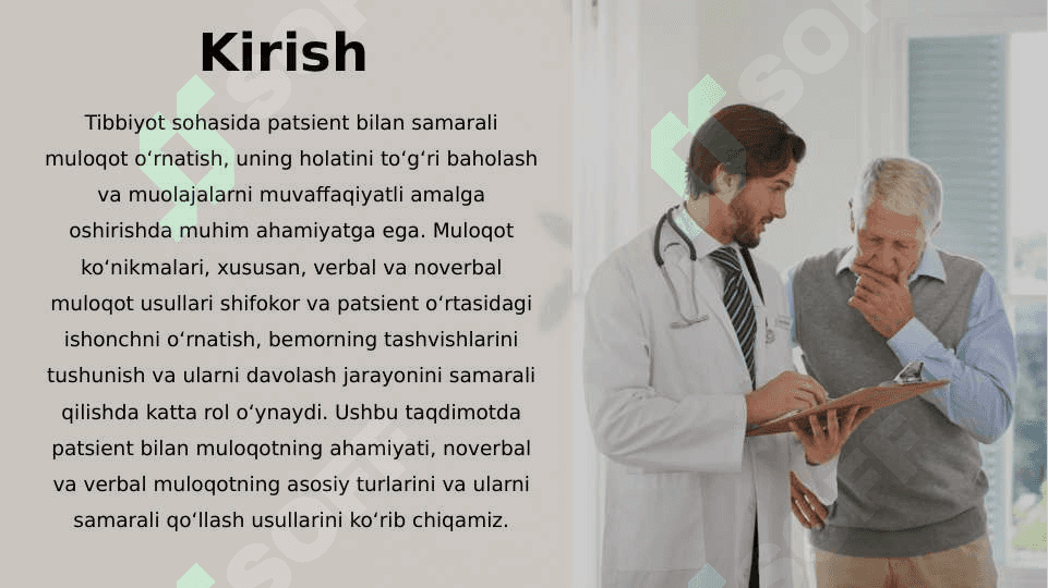 Patsient bilan muloqot ko'nikmalari. Patsient bilan noverbal va verbal muloqot 2