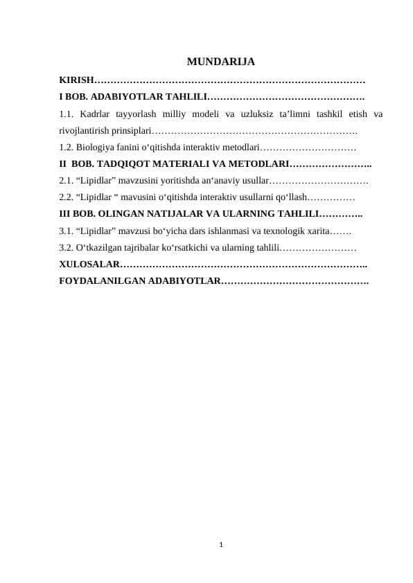 Umumiy o‘rta ta’lim maktablarida “Lipidlar” mavzusini o‘tishda interaktiv metodlarni qo‘llash 1