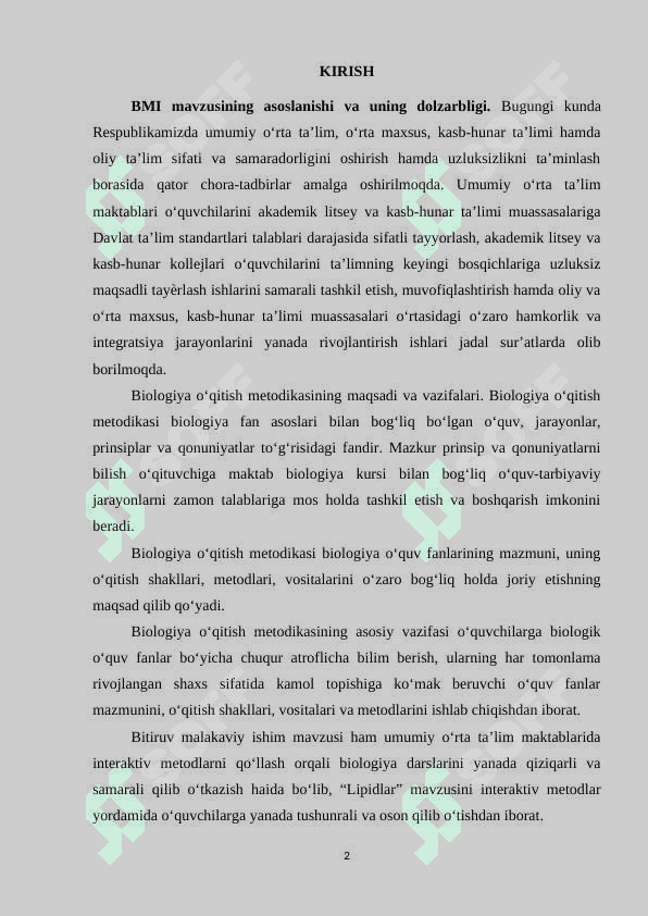 Umumiy o‘rta ta’lim maktablarida “Lipidlar” mavzusini o‘tishda interaktiv metodlarni qo‘llash 2