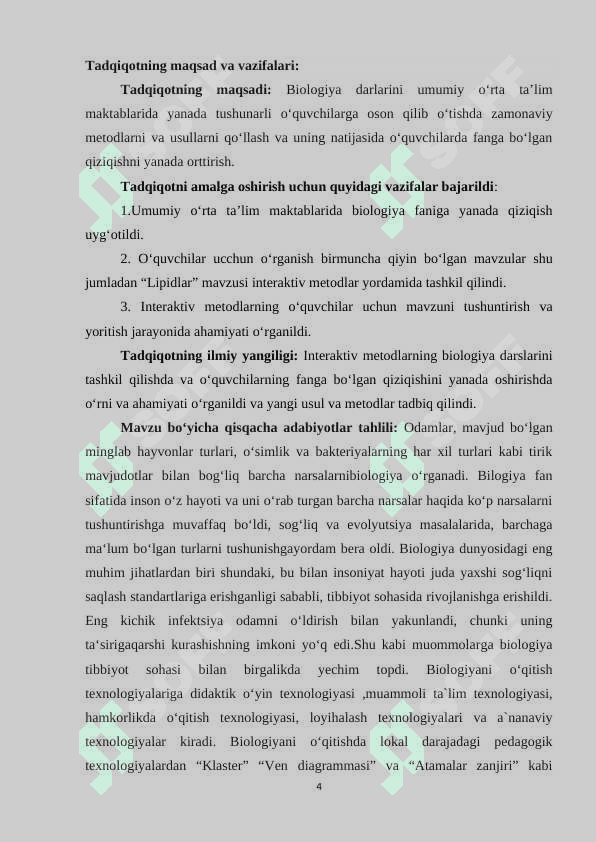 Umumiy o‘rta ta’lim maktablarida “Lipidlar” mavzusini o‘tishda interaktiv metodlarni qo‘llash 4