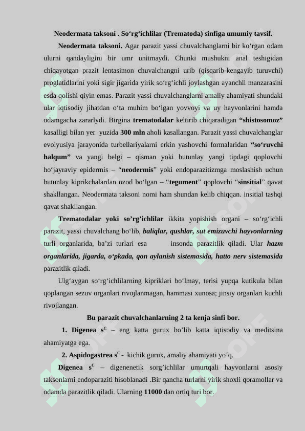 “MESAZOA: ORTHONECYIDA VA DICYEMIDA TIPLARI: UMUMIY TAVFSIFLARI  FILOGENIYAS 3
