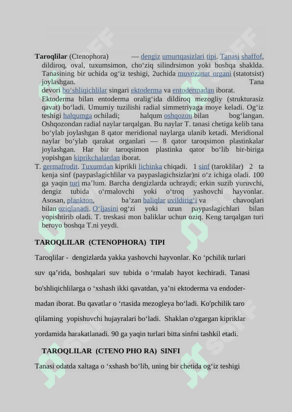 : “TAROQLILAR  (CTENOPHORA)  TIPI 3