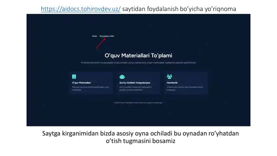 Yo'riqnoma saytining foydalanishi bo'yicha yo'riqnoma