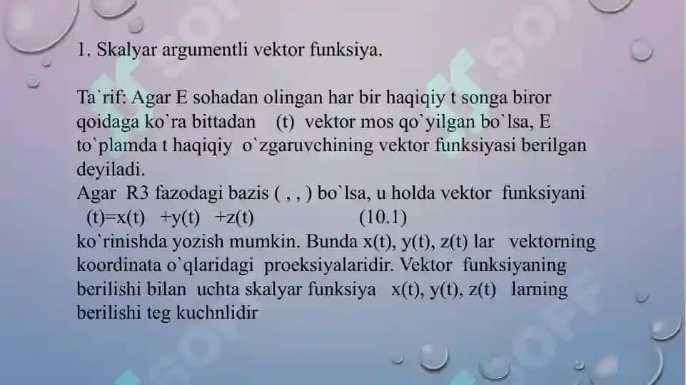Skalyar argumentli vektor funksiya 2
