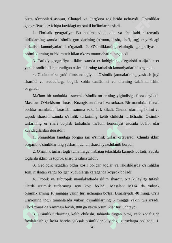 O’simliklarning mintaqalar bo’yicha taqsimlanish 3
