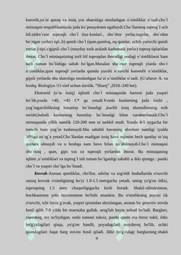 O’simliklarning mintaqalar bo’yicha taqsimlanish 8