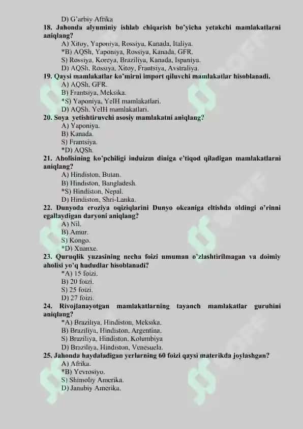 Geografiya fanidan test savollari 3
