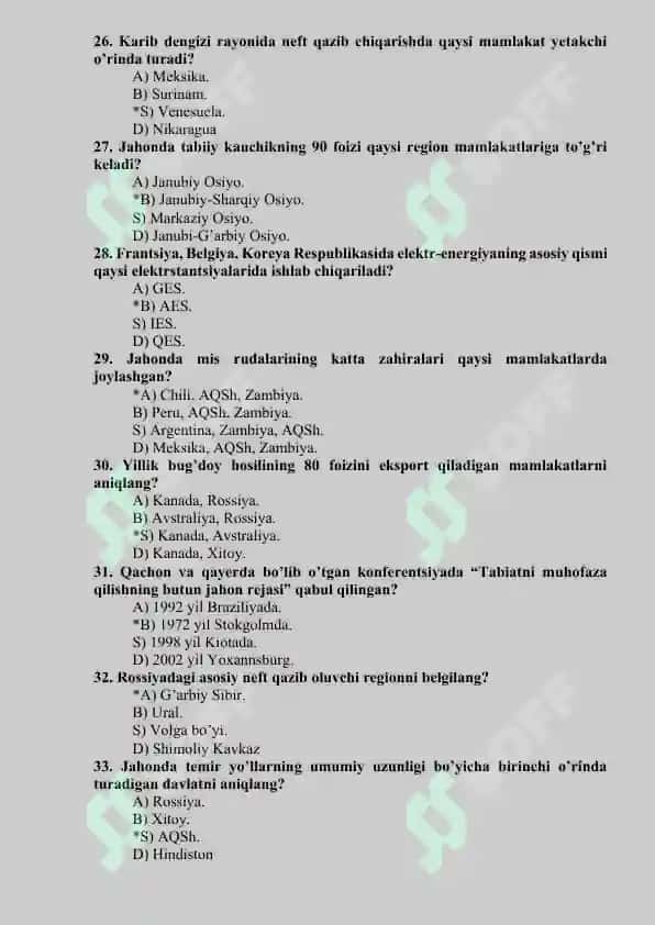 Geografiya fanidan test savollari 4
