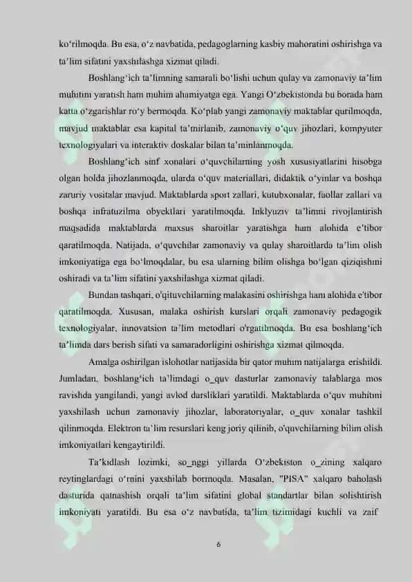 YANGI O’ZBEKISTONNING BOSHLANG’ICH TA’LIM BORASIDAGI RIVOJLANGAN DAVLATLAR BILAN HAMKORLIKLARI 6