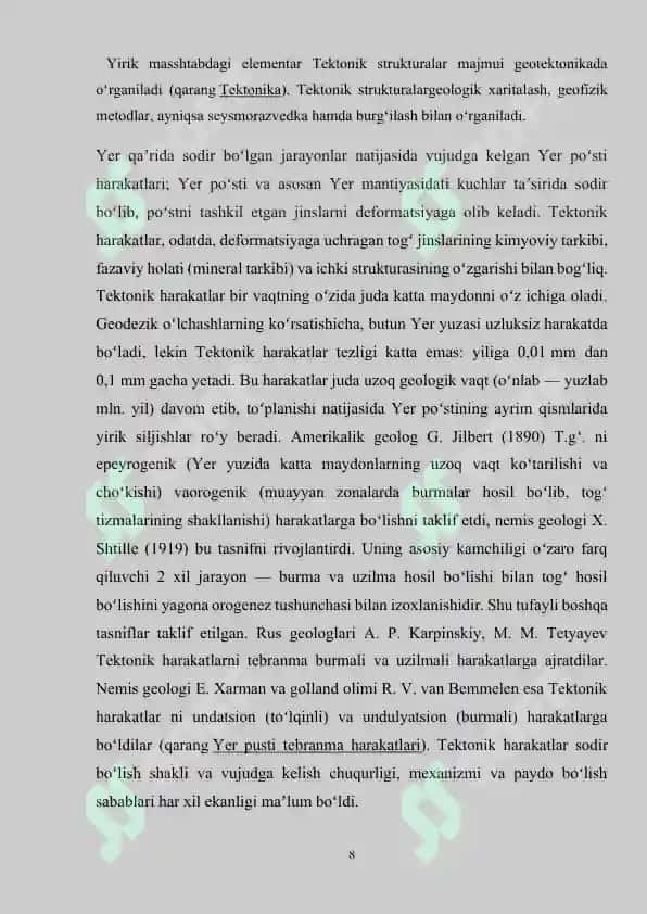 Materiklar tektonik tuzilishi, tabiat taraqqiyoti bosqichlari 8