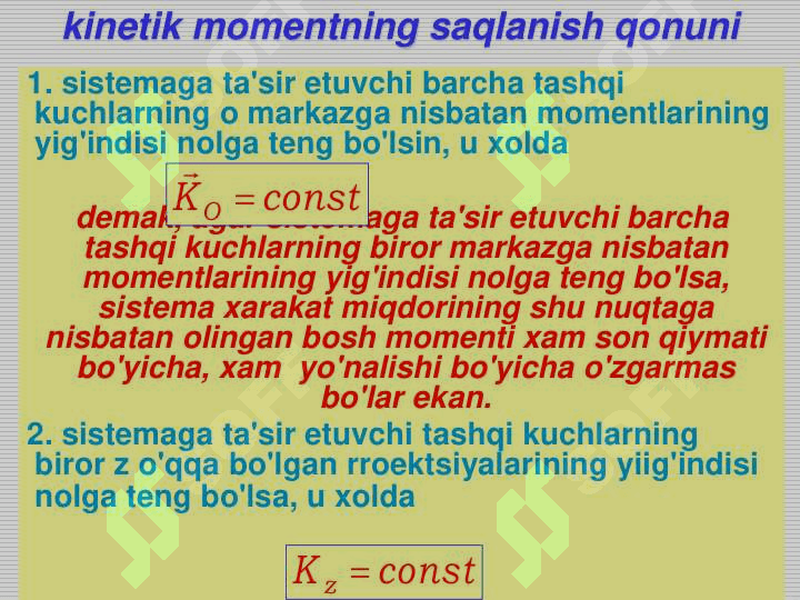 Potensial kuch maydoni. Moddiy  nuqta va mexanik sistema uchun  mexanik energiyaning saqlanish  qonuni. 7