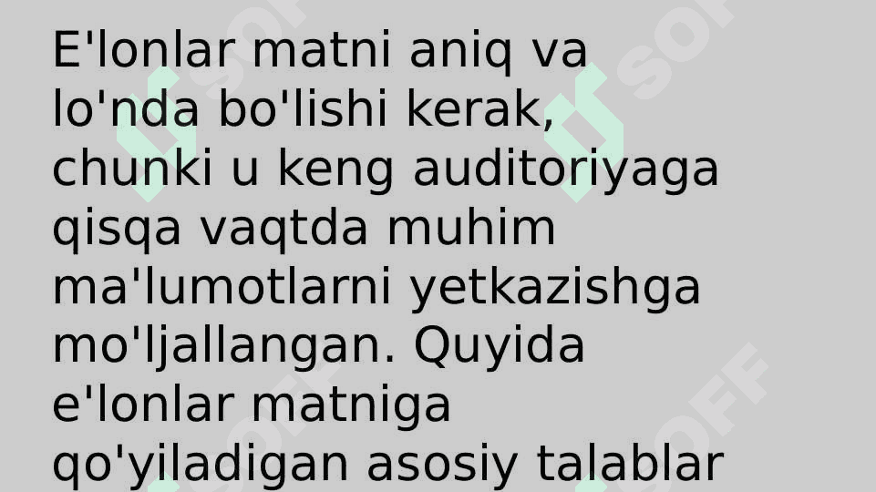 E`lonlar matniga qo`yiladigan talablar 2