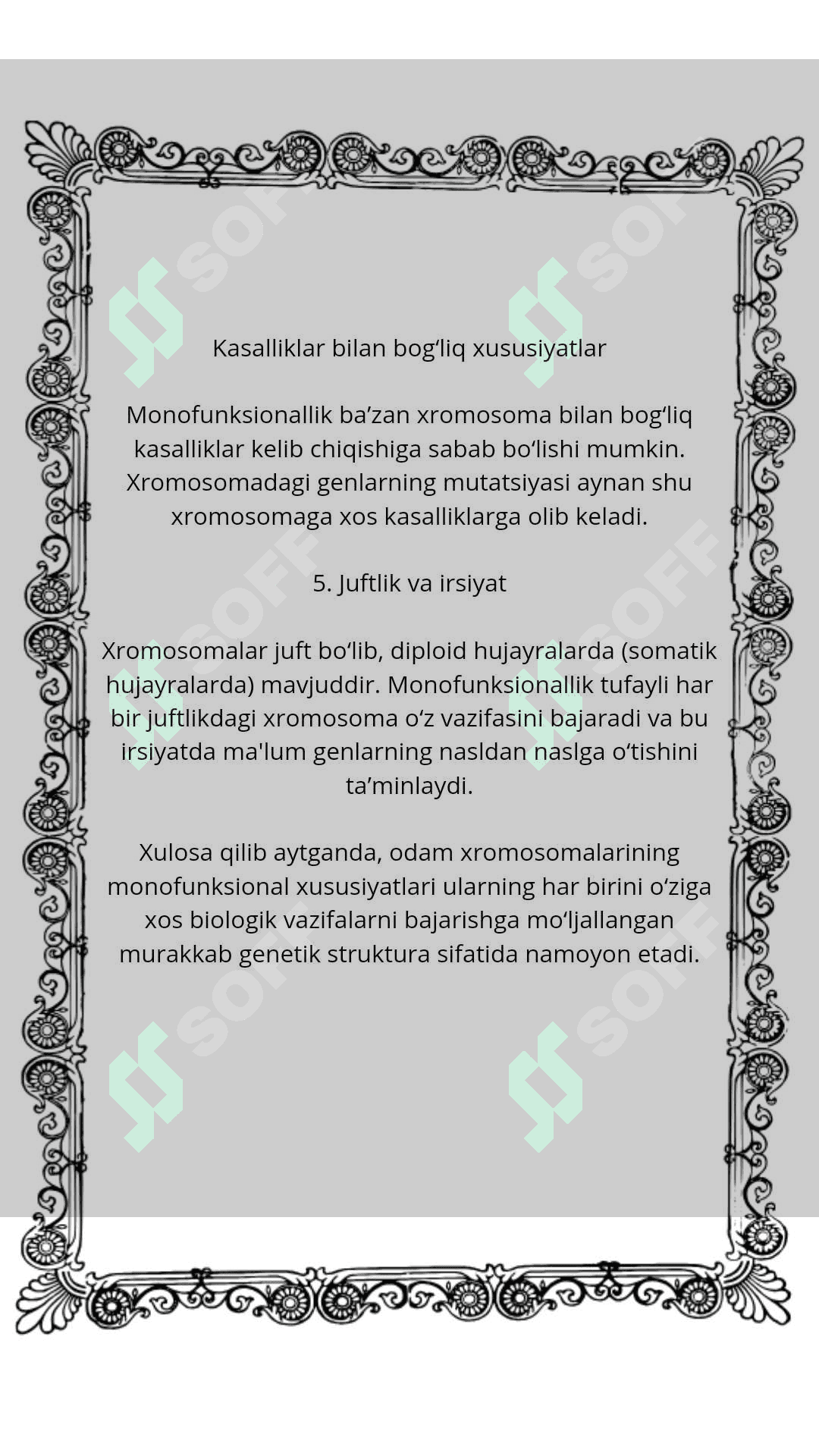 Odam xromosomasining monofunksional xususiyatlari 3