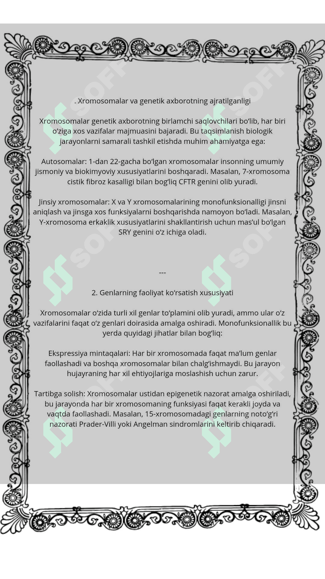 Odam xromosomasining monofunksional xususiyatlari 4