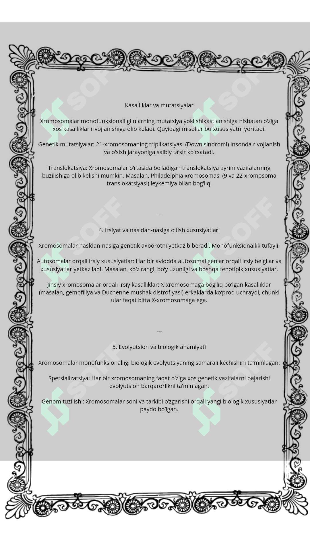 Odam xromosomasining monofunksional xususiyatlari 5