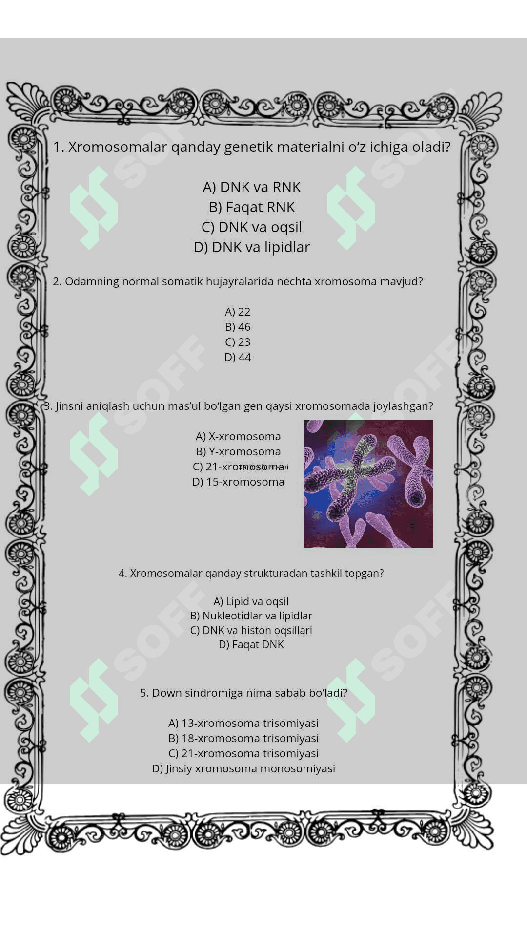 Odam xromosomasining monofunksional xususiyatlari 6