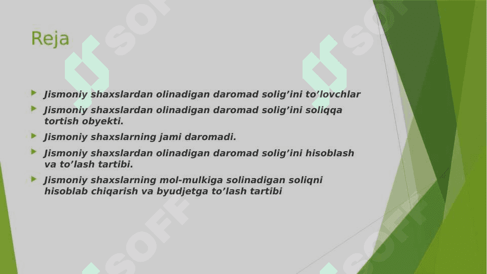 Jismoniy shaxslarning daromadi va mol-mulkini soliqqa tortish 2