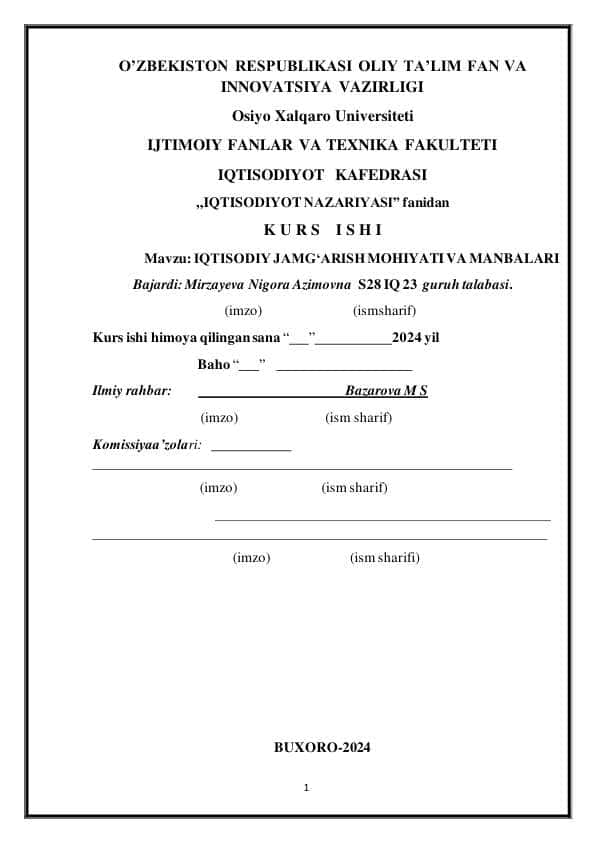 IQTISODIY JAMGʻARISH MOHIYATI VA MANBALARI
