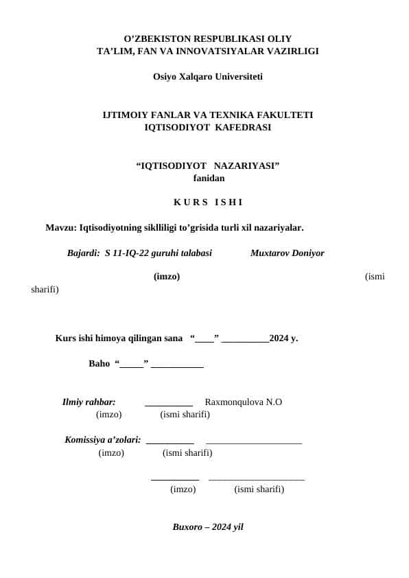 Iqtisodiyotning siklliligi to’grisida turli xil nazariyalar.
