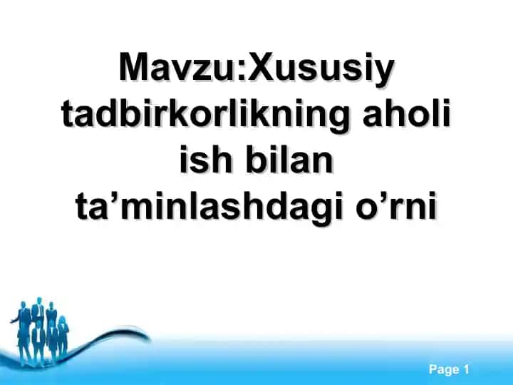 Kichik biznes va xususiy tadbirkorlik 1
