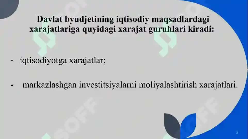 Davlat byudjetining iqtisodiy maqsadlardagi xarajatlari 5