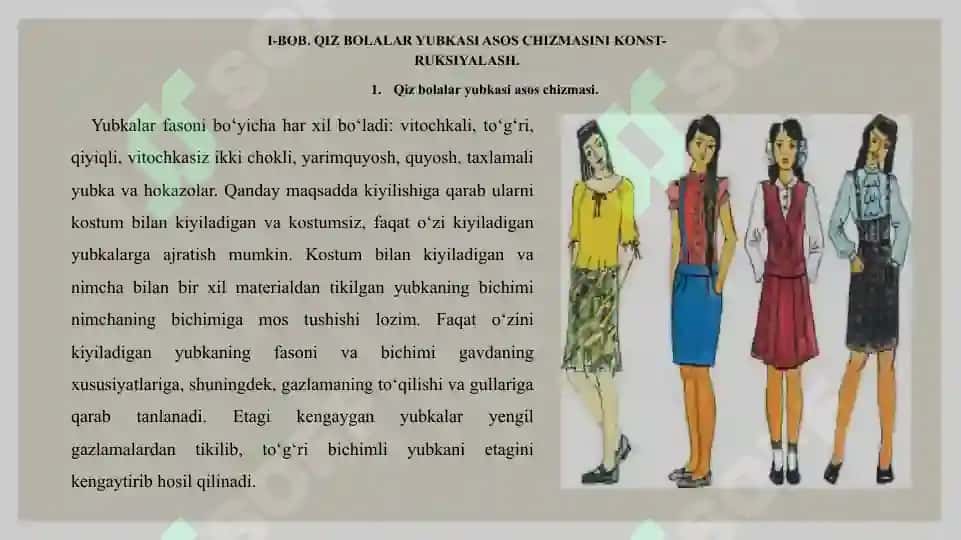 QIZ BOLALAR YUBKASI ASOS CHIZMASINI KONSTRUKSIYALASH VA MURAKKAB FASONDA MODELLASHTIRISH 3