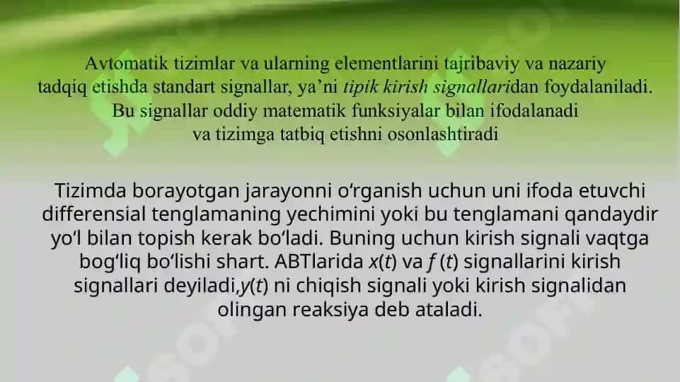 АVTОMАTIK BОSHQАRISH TIZIMLАRINING MАTЕMАTIK IFОDАSI 3