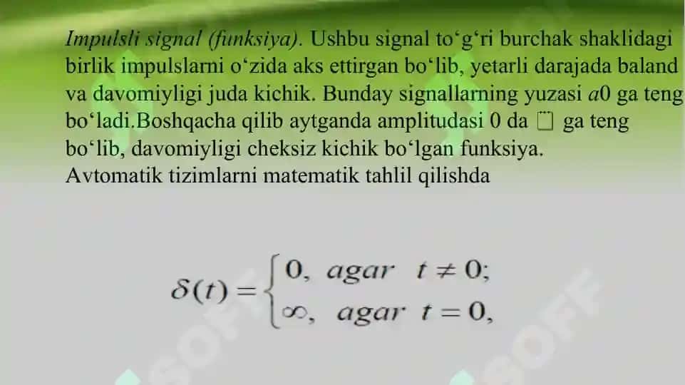 АVTОMАTIK BОSHQАRISH TIZIMLАRINING MАTЕMАTIK IFОDАSI 8