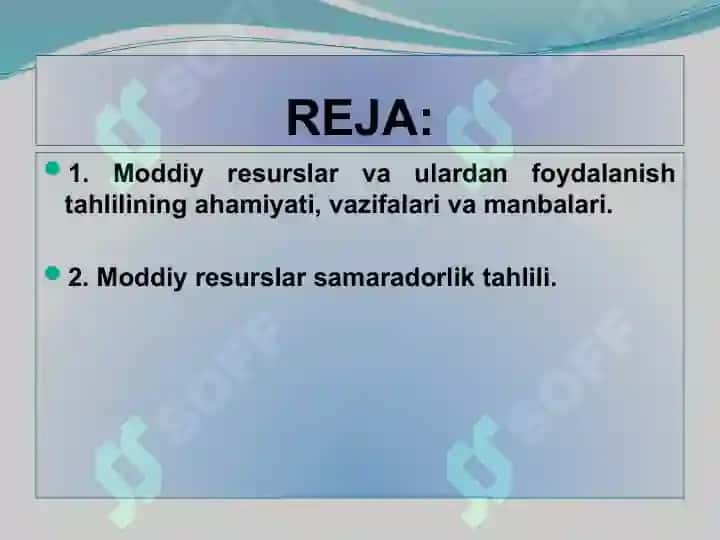 Moddiy resurslar va ulardan foydalanish tahlili 2