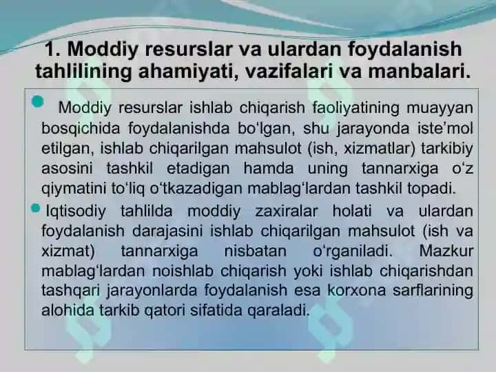 Moddiy resurslar va ulardan foydalanish tahlili 3