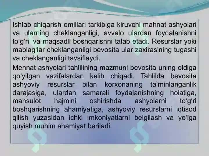 Moddiy resurslar va ulardan foydalanish tahlili 4