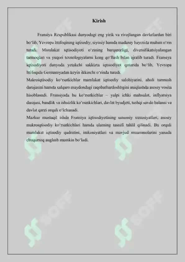 FRANSIYA DAVLATINING MAKROIQTISODIY KO'RSATKICHLARI TASNIFI 3