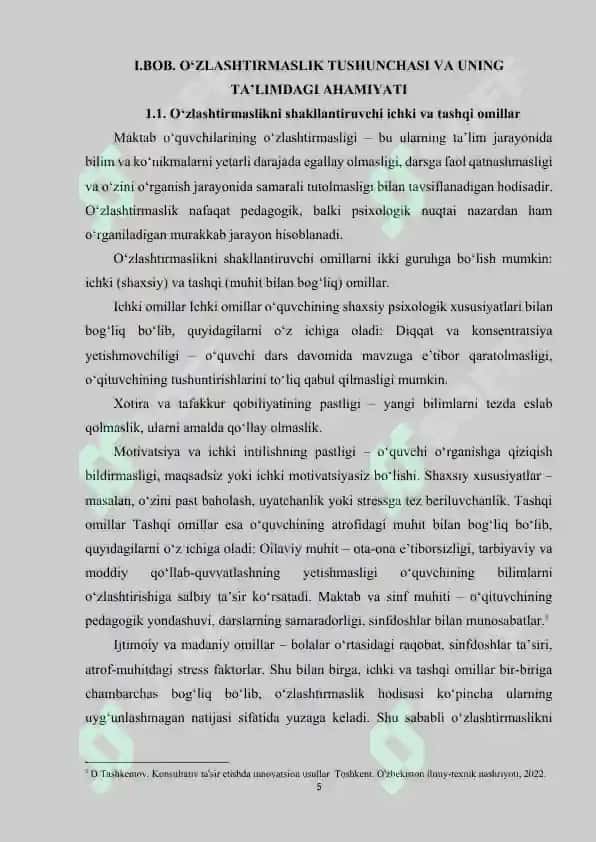 MAKTAB O‘QUVCHILARINING O‘ZLASHTIRMASLIGINI PSIXOLOGIK XUSUSIYATLARI. 5