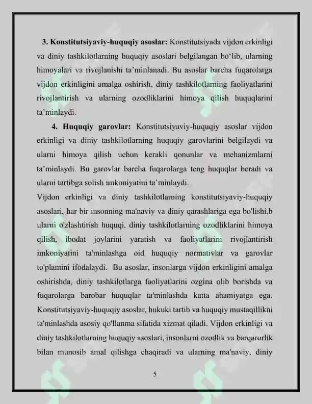 Vijdon erkinligi va diniy tashkilotlarning konstitutsiyaviy huquqiy asoslari 5