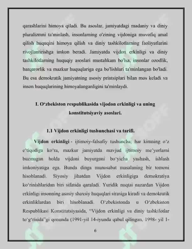 Vijdon erkinligi va diniy tashkilotlarning konstitutsiyaviy huquqiy asoslari 6