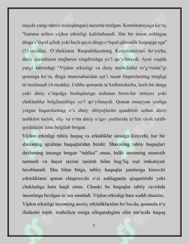 Vijdon erkinligi va diniy tashkilotlarning konstitutsiyaviy huquqiy asoslari 7