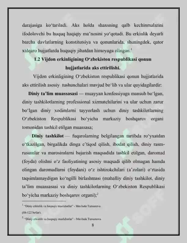 Vijdon erkinligi va diniy tashkilotlarning konstitutsiyaviy huquqiy asoslari 8