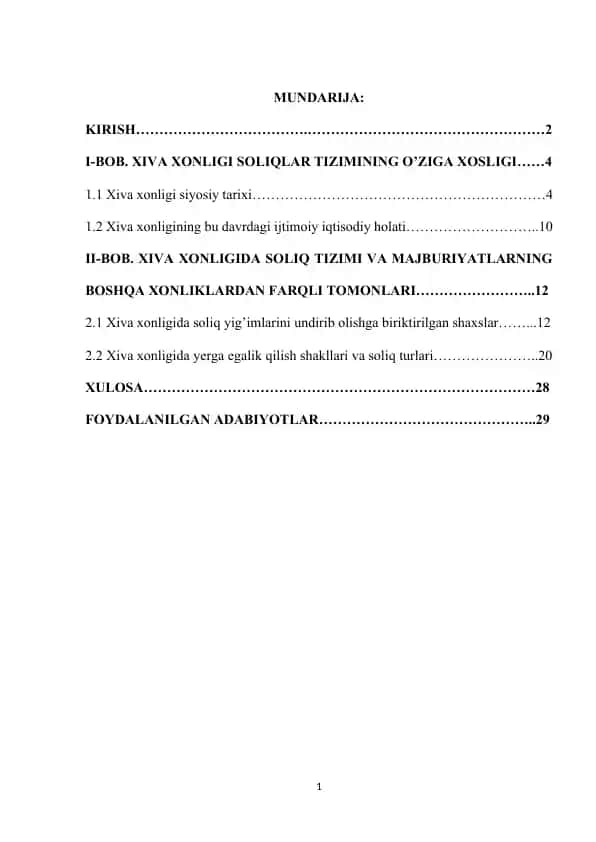 xiva xonligi soliq tizimi
