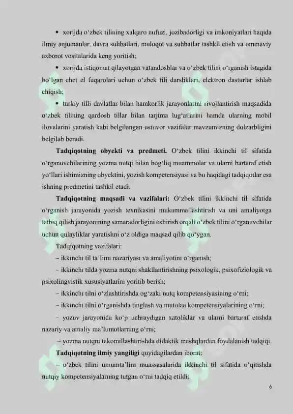 IKKINCHI TILNI (L2)  O‘ZLASHTIRISH VA UNDA YOZUV KO‘NIKMASINI RIVOJLANTIRISH 6
