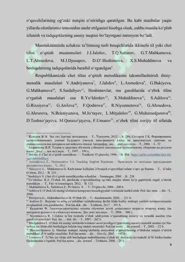 IKKINCHI TILNI (L2)  O‘ZLASHTIRISH VA UNDA YOZUV KO‘NIKMASINI RIVOJLANTIRISH 8