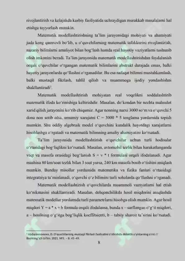 Matematik modellashtirish va uning dars jarayonidagi ahamiyati 8