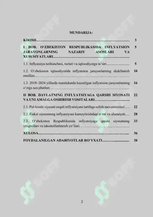 O'zbekiston Respublikasidagi inflyatsion jarayonlarning xususiyatlari va davlatning inflyatsiyaga qarshi siyosati vositalari 2