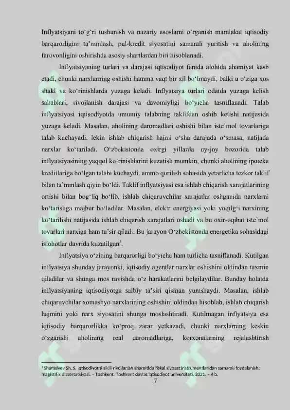 O'zbekiston Respublikasidagi inflyatsion jarayonlarning xususiyatlari va davlatning inflyatsiyaga qarshi siyosati vositalari 7