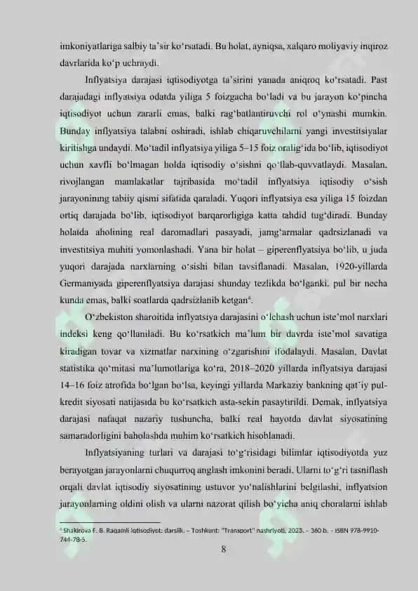 O'zbekiston Respublikasidagi inflyatsion jarayonlarning xususiyatlari va davlatning inflyatsiyaga qarshi siyosati vositalari 8