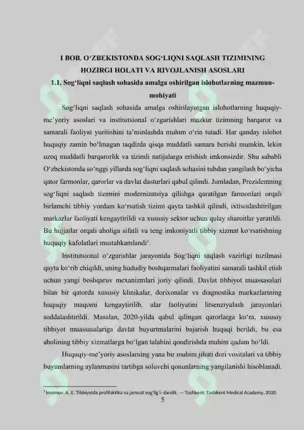 O'zbekistonda sog'liqni saqlash sohasidagi islohotlarning ustuvor yo‘nalishlari 5