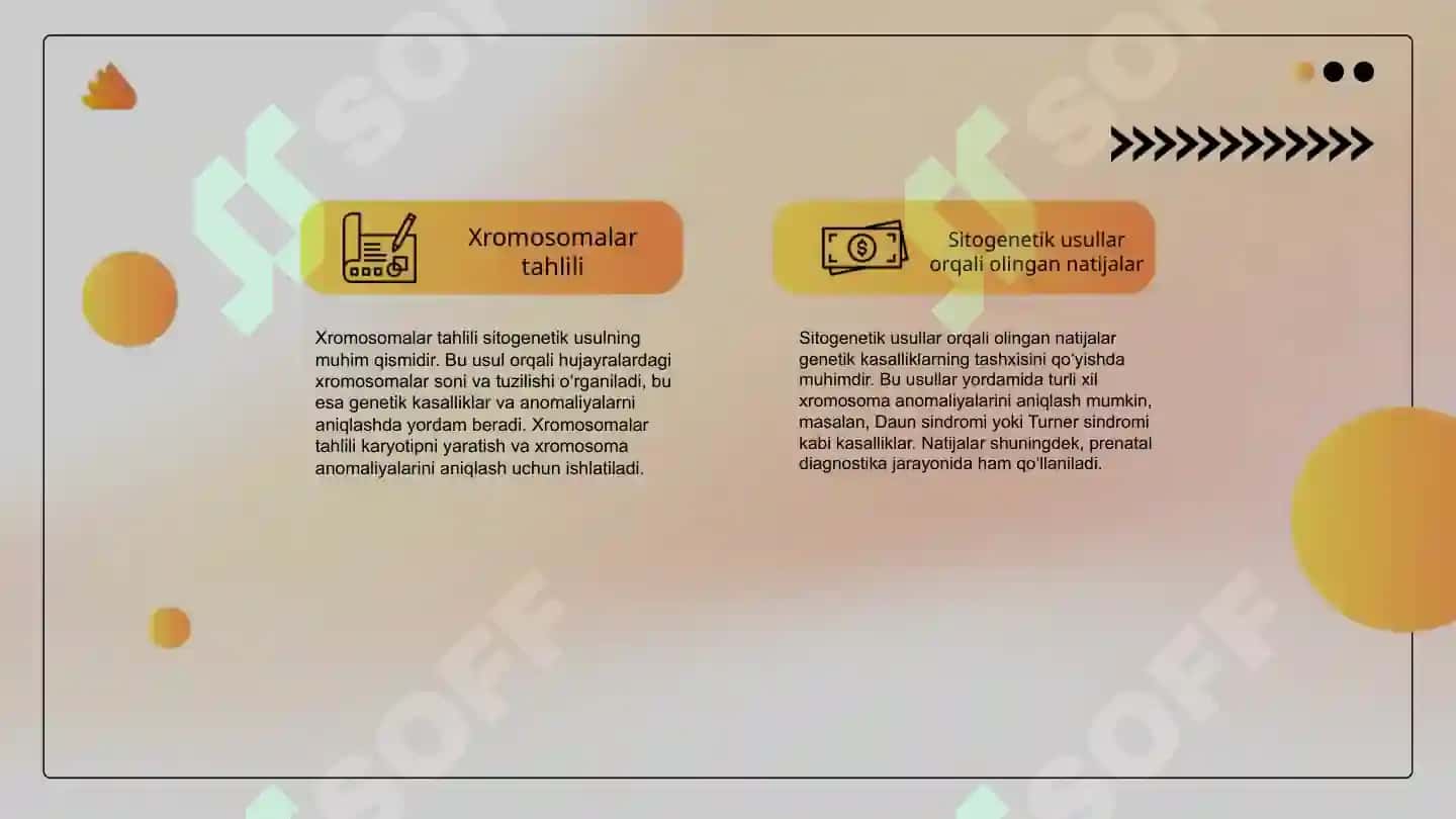 Odam genetikasini oʻrganish usullari sitogenetik, dermotoglifika, biokimyoviy. Prenetal diagnostika 4