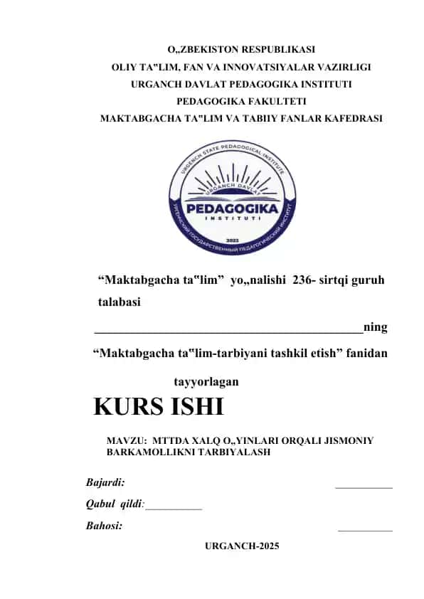 Xalq O'yinlari va Jismoniy Barkamollikni Tarbiyalash 1