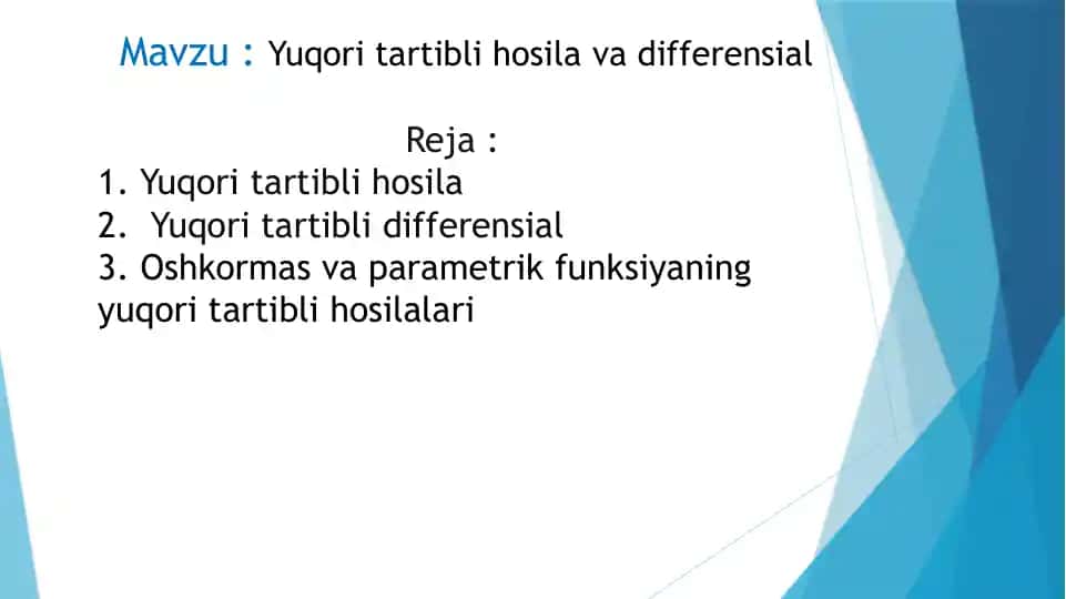 Yuqoritartib niboshilavadi differensial 1