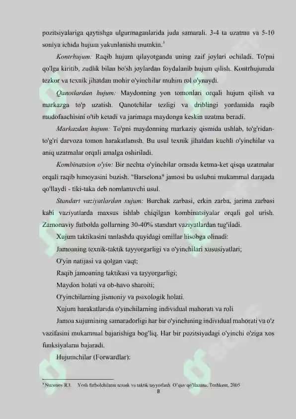 Malakali fubolchilarning jamoadagi xujum harakatlarining tadqiq qilish. 8