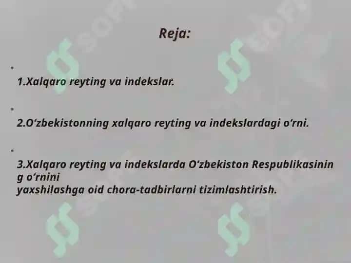 Xalqaro reytinglar va bularning O'zbekistonning integratsiyalashuvi 2